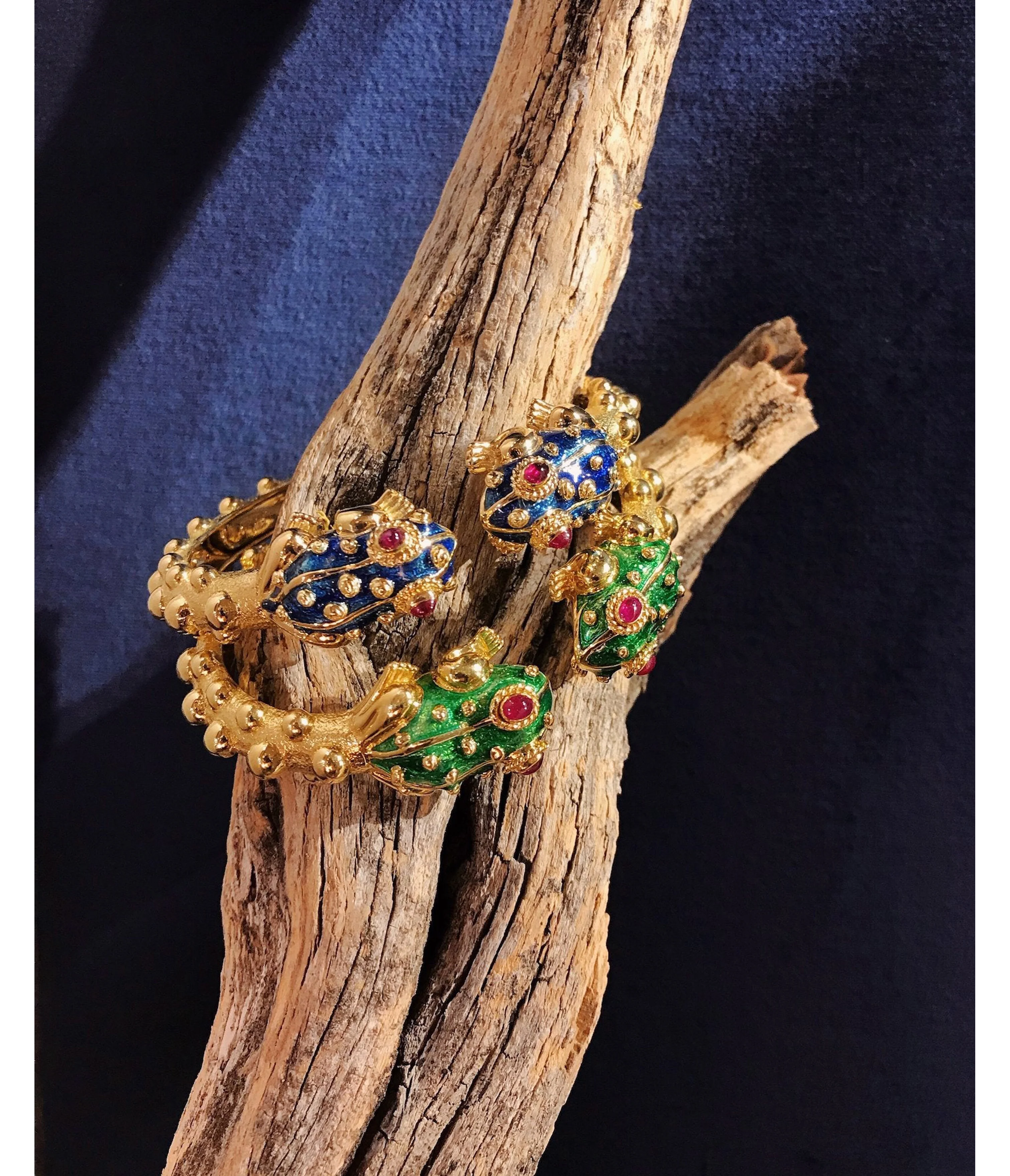 Baby Frog Bangle, Green Enamel, Ruby - Image 3