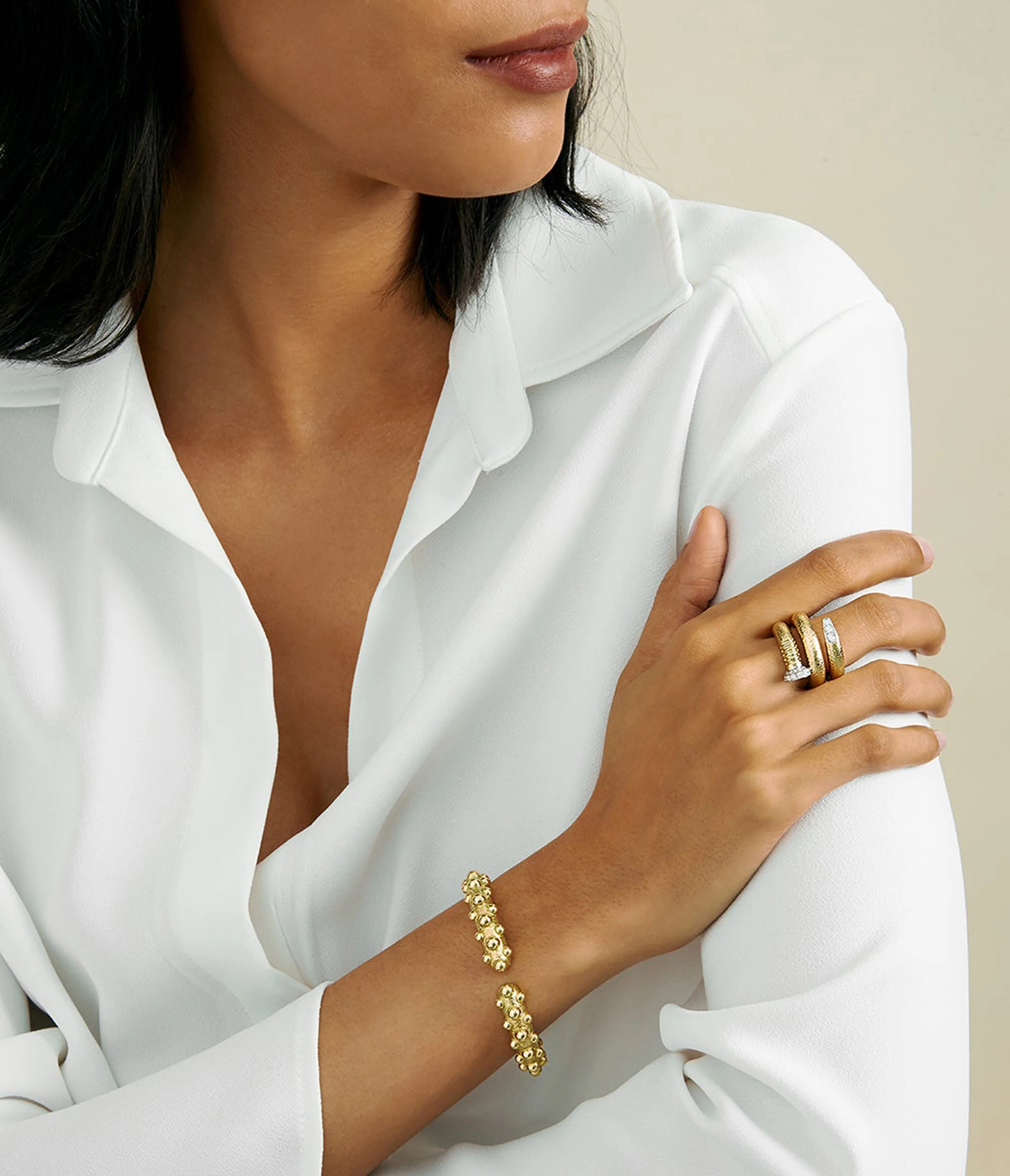 Diamond Nail Ring, Hammered 18K Gold - Image 3