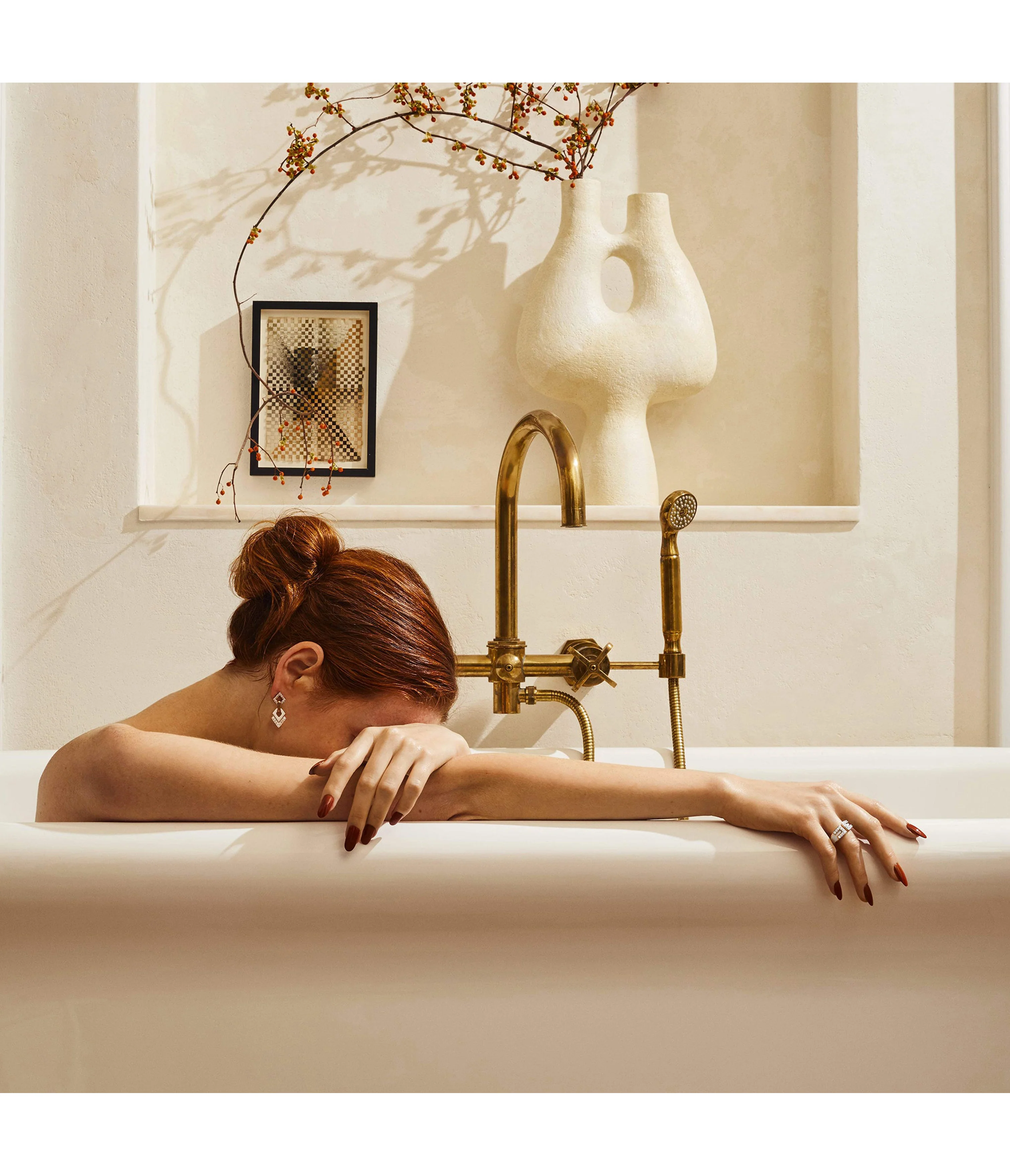 Double Diamond Drop Earrings, White Enamel - Image 3