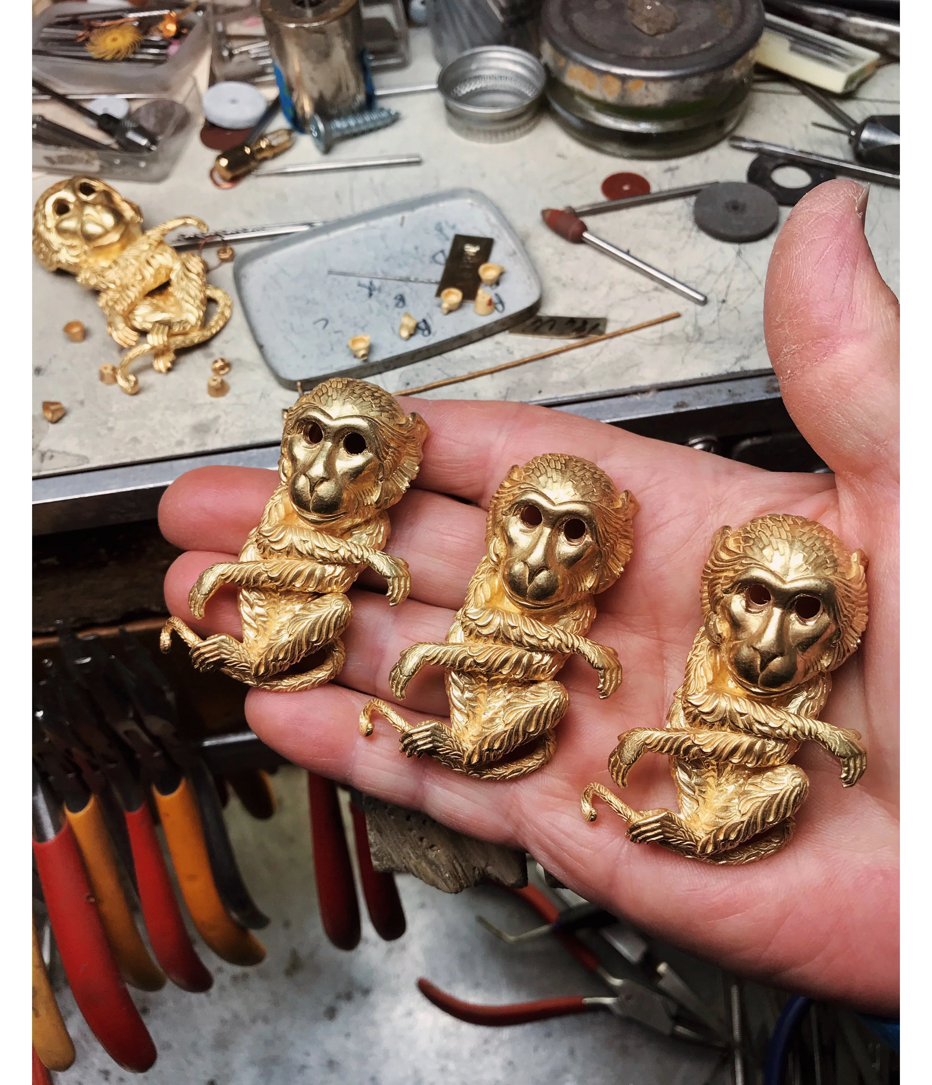 Gypsy Monkey Brooch, Green Enamel - Image 3